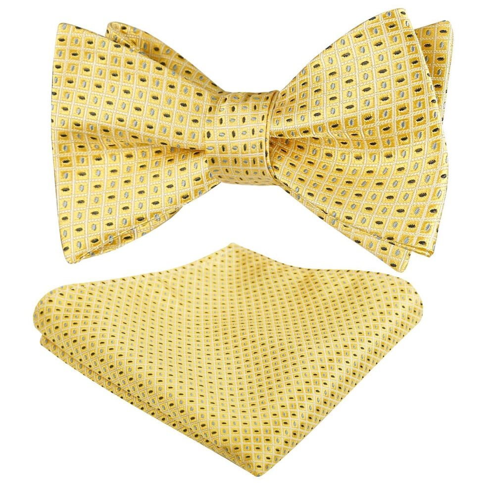 5414 2pcs Polka Dot Self Tied Bow Tie and Pocket Square Hand Tied Set